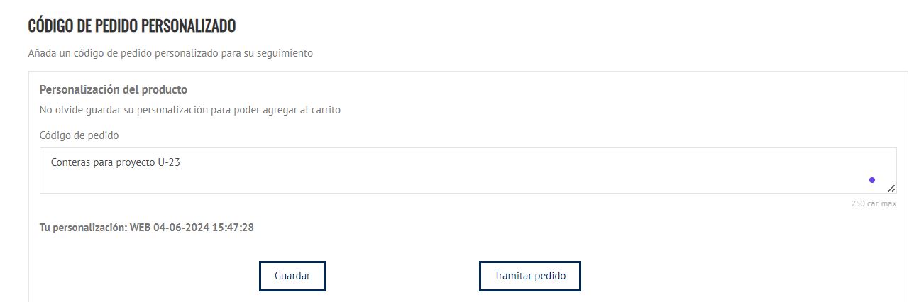 Código de pedido personalizado 